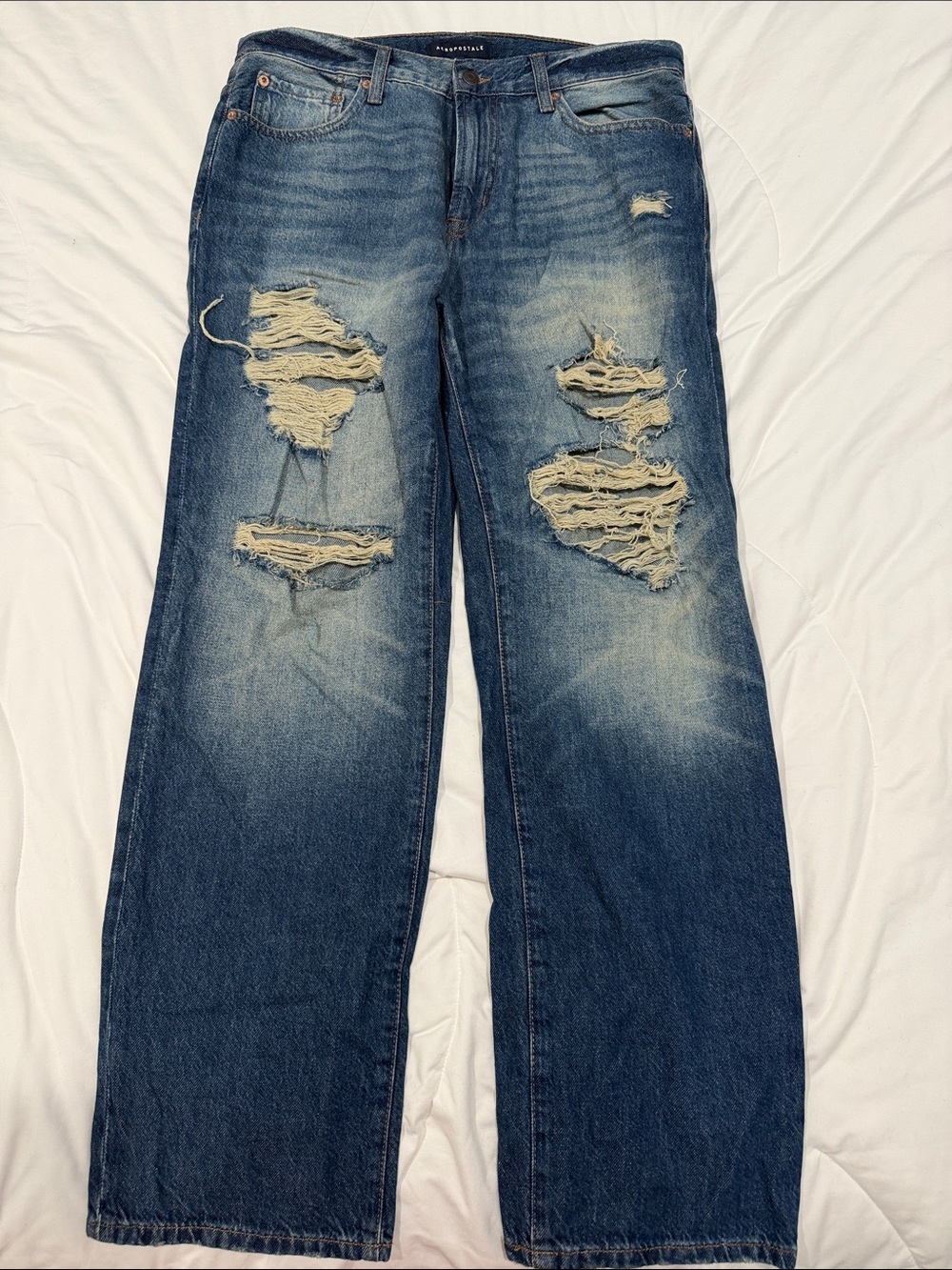 Aeropostale Distressed Medium Blue Men's Relaxed Jeans